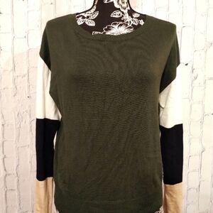 It's Our Time Green White Black Block Sweater Size Medium